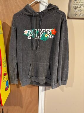 PINK Victoria's Secret Grey Washed Hoodie with Floral Logo